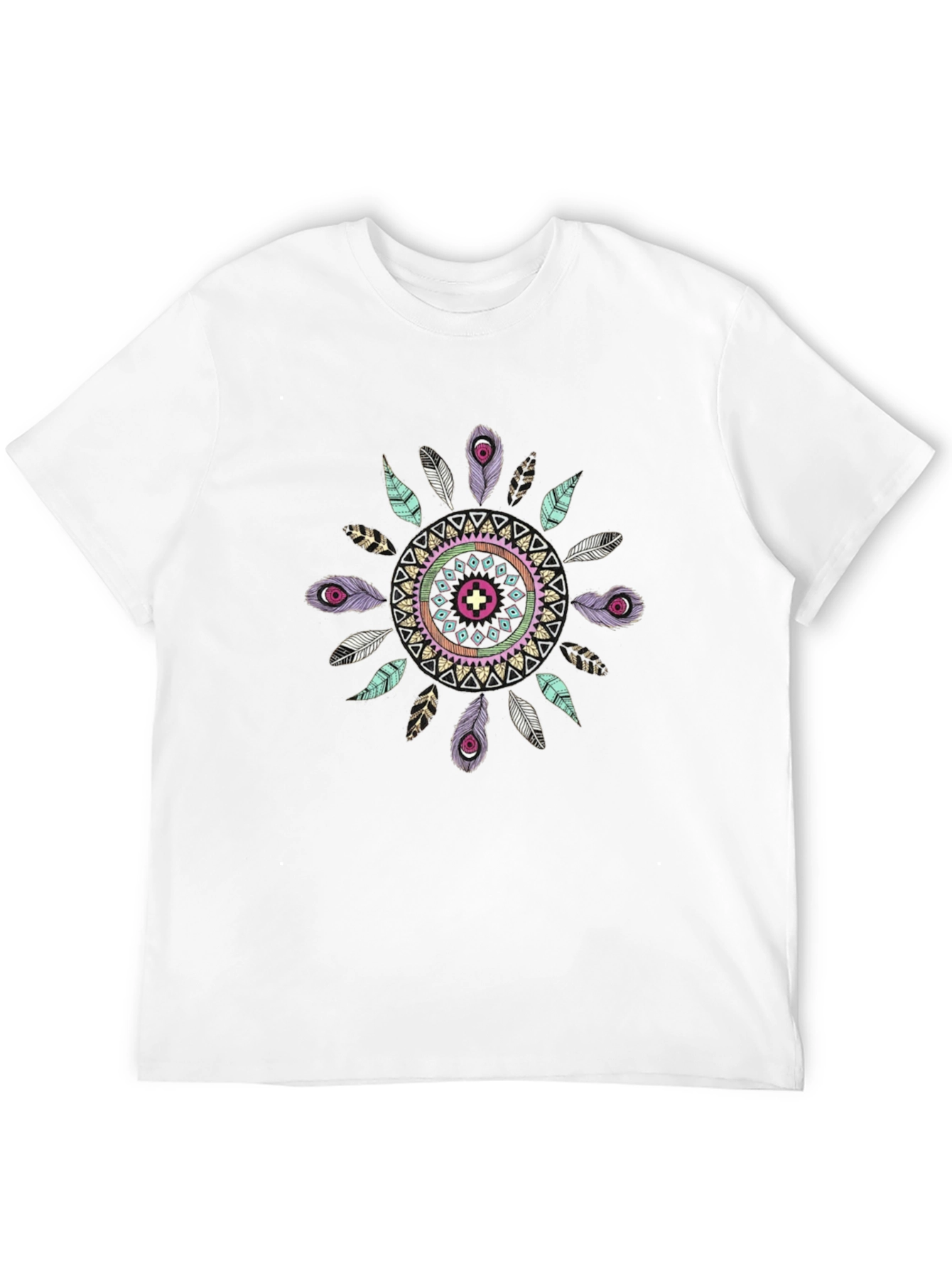 Boho Feather Mandala Mens Black T-Shirt