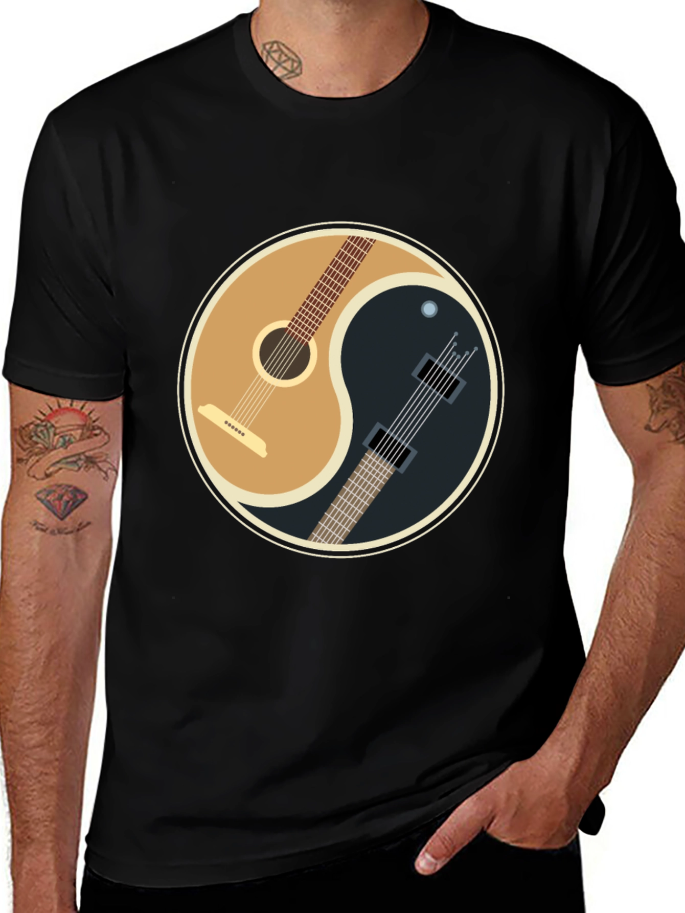 Yin Yang Guitars T-Shirt - Harmony of Acoustic & Electric