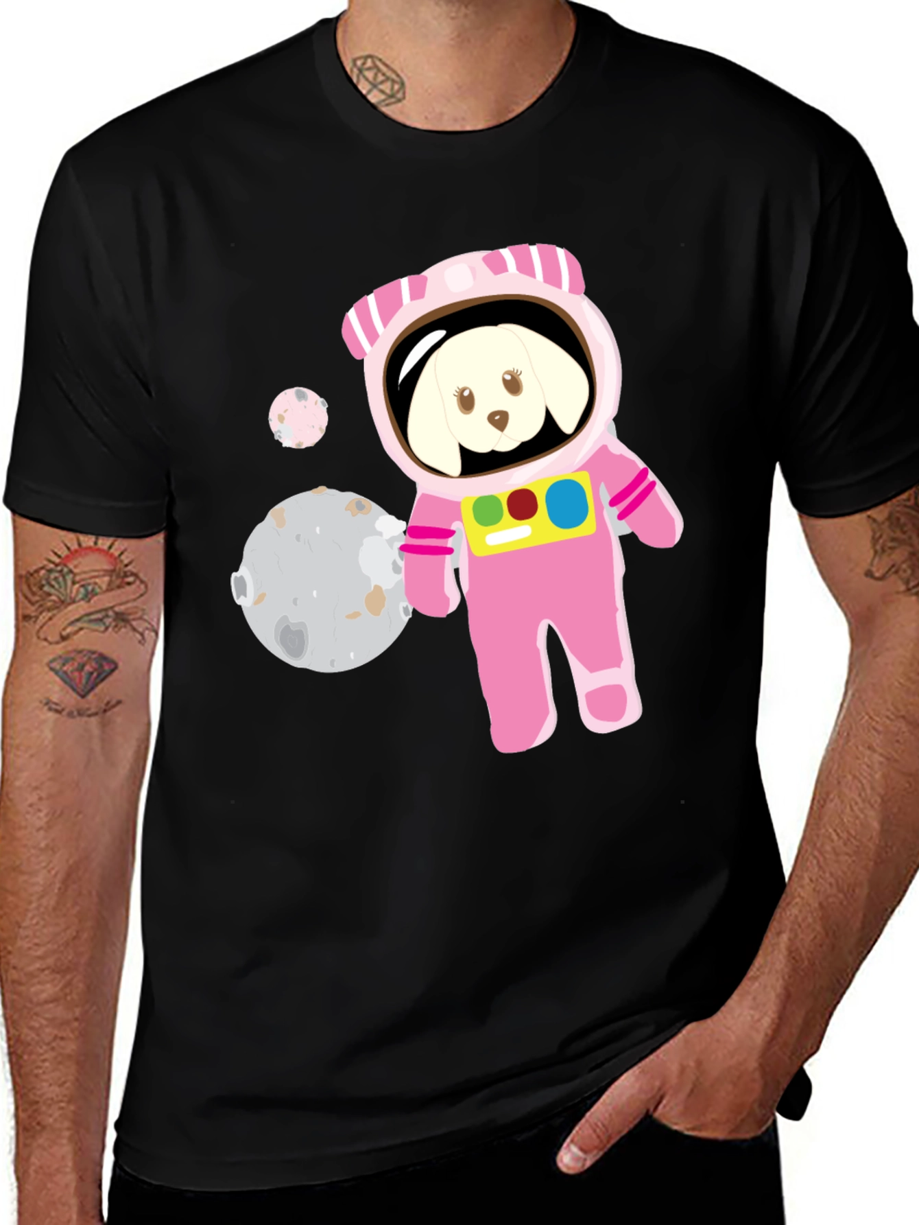 Dog Astronaut Graphic T-Shirt - Mens Black Tee
