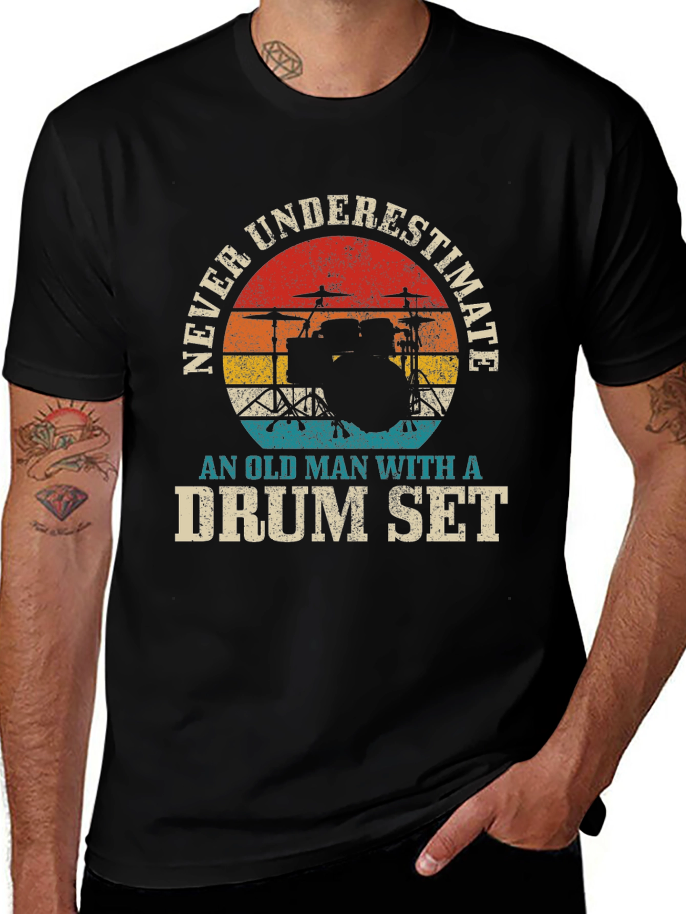 Never Underestimate an Old Man with a Drum Set T-Shirt