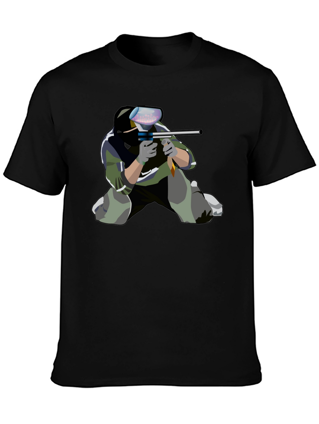 Paintball Player Graphic Tee - Black Cotton Shirt