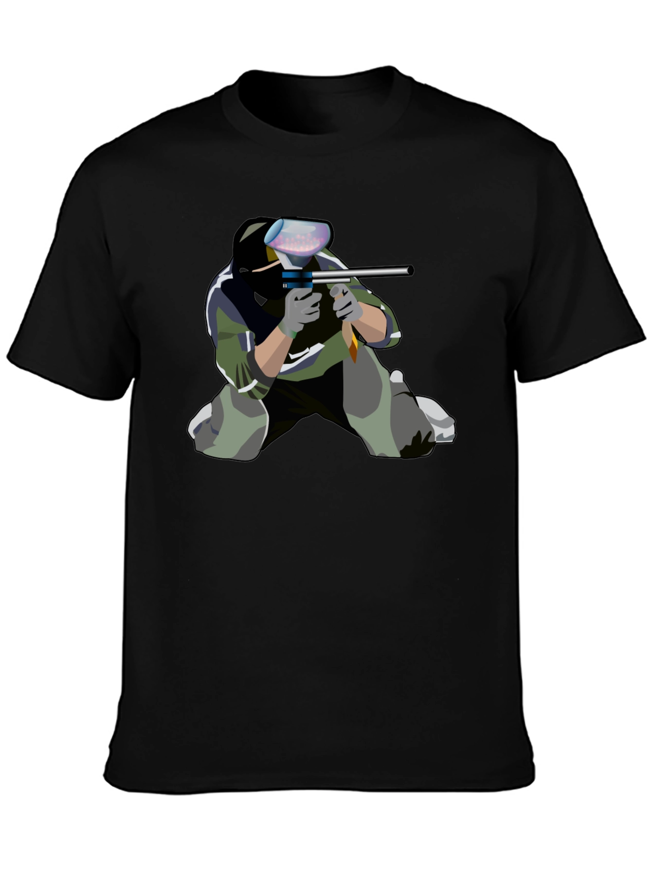 Paintball Player Graphic Tee - Black Cotton Shirt