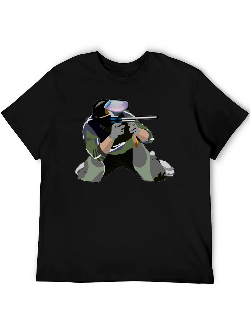 Paintball Player Graphic Tee - Black Cotton Shirt