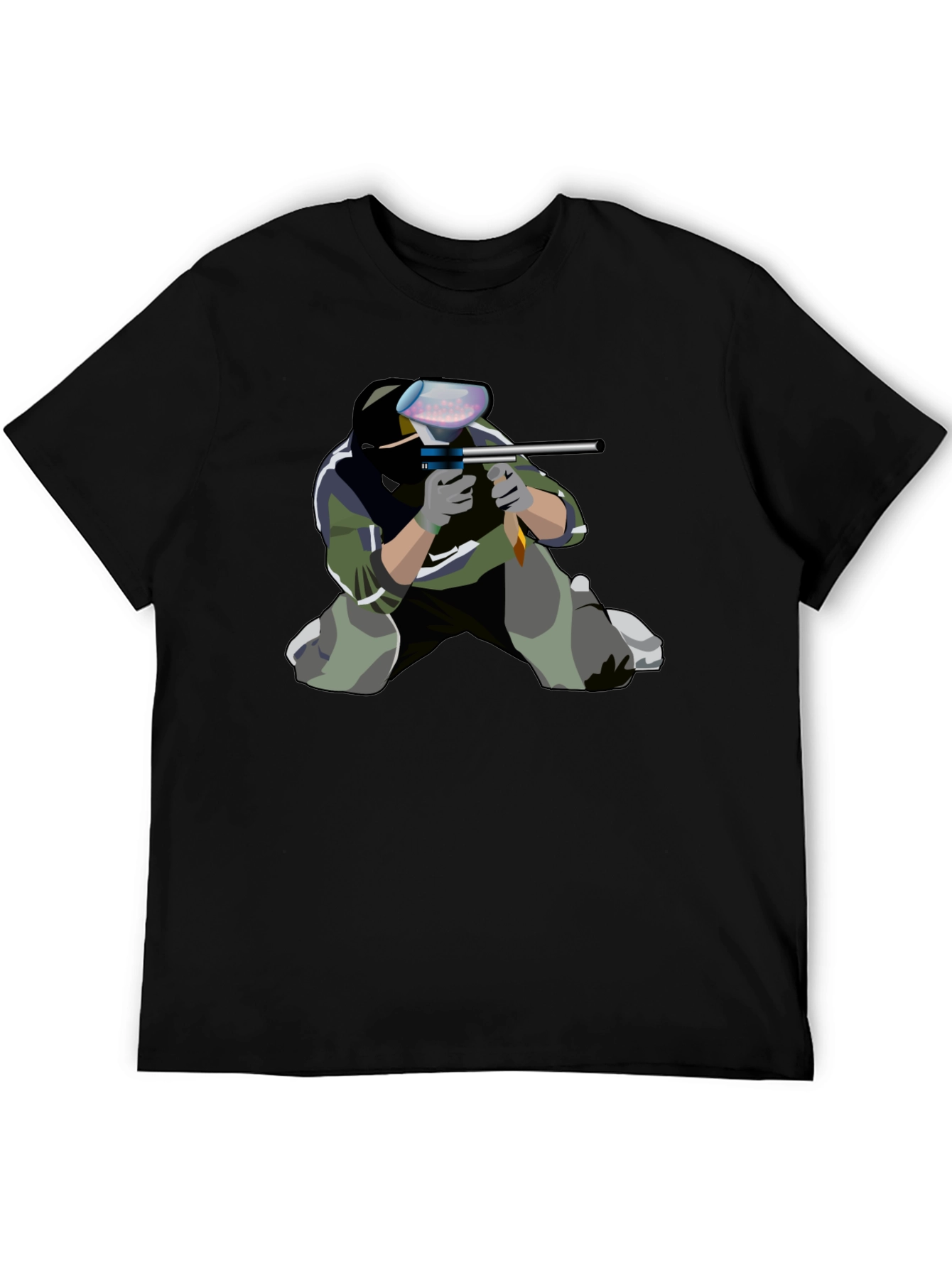 Paintball Player Graphic Tee - Black Cotton Shirt