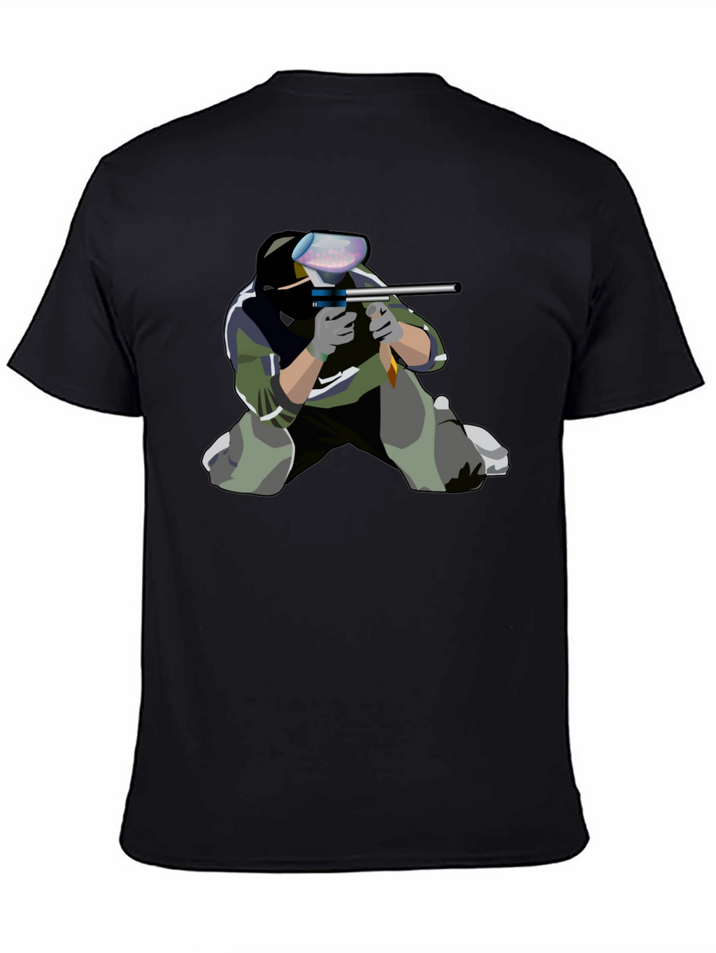 Paintball Player Graphic Tee - Black Cotton Shirt