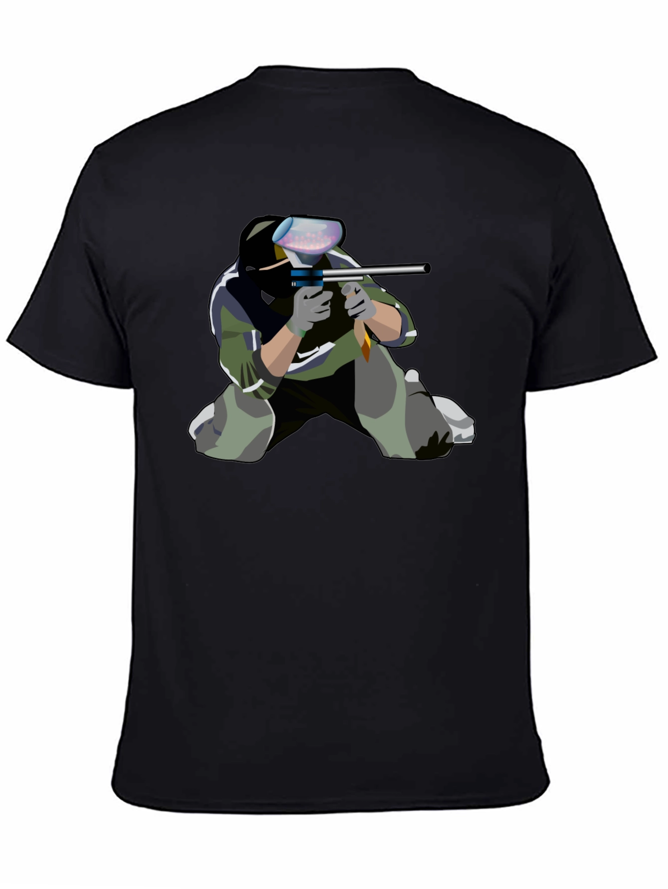 Paintball Player Graphic Tee - Black Cotton Shirt