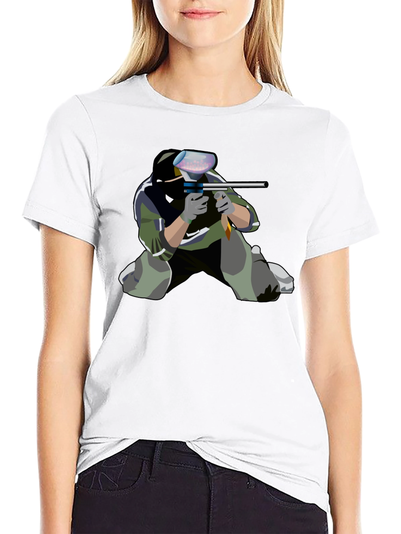 Paintball Player Graphic Tee - Black Cotton Shirt
