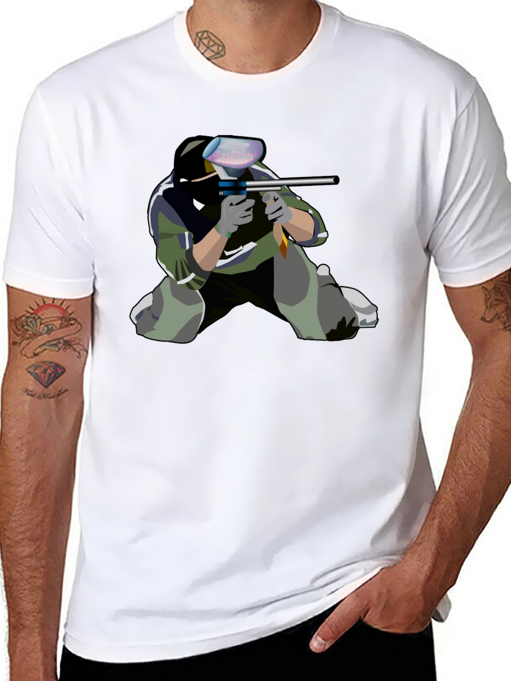 Paintball Player Graphic Tee - Black Cotton Shirt