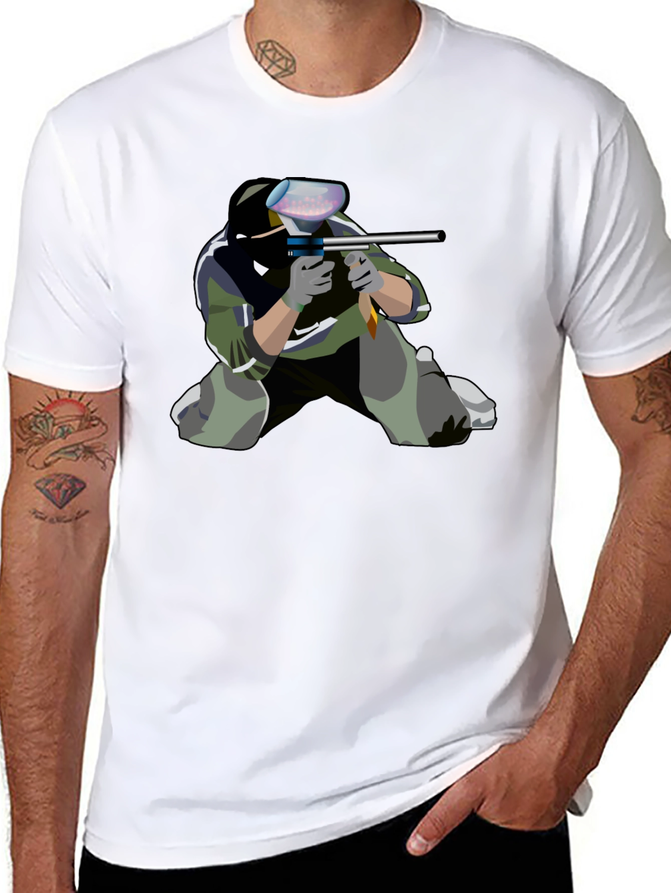Paintball Player Graphic Tee - Black Cotton Shirt