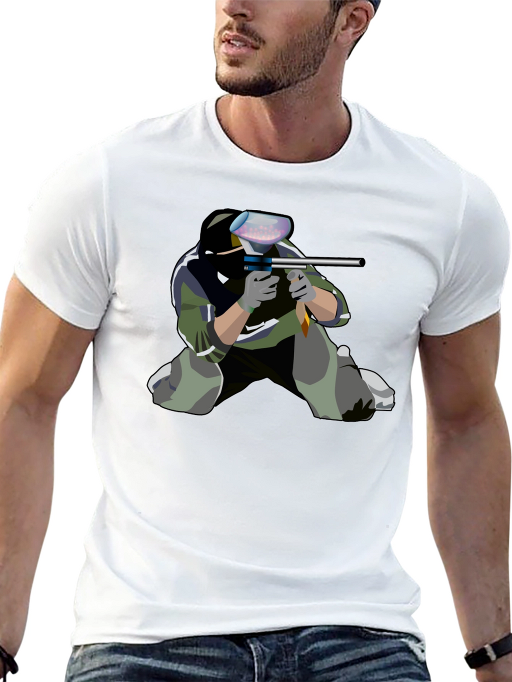 Paintball Player Graphic Tee - Black Cotton Shirt