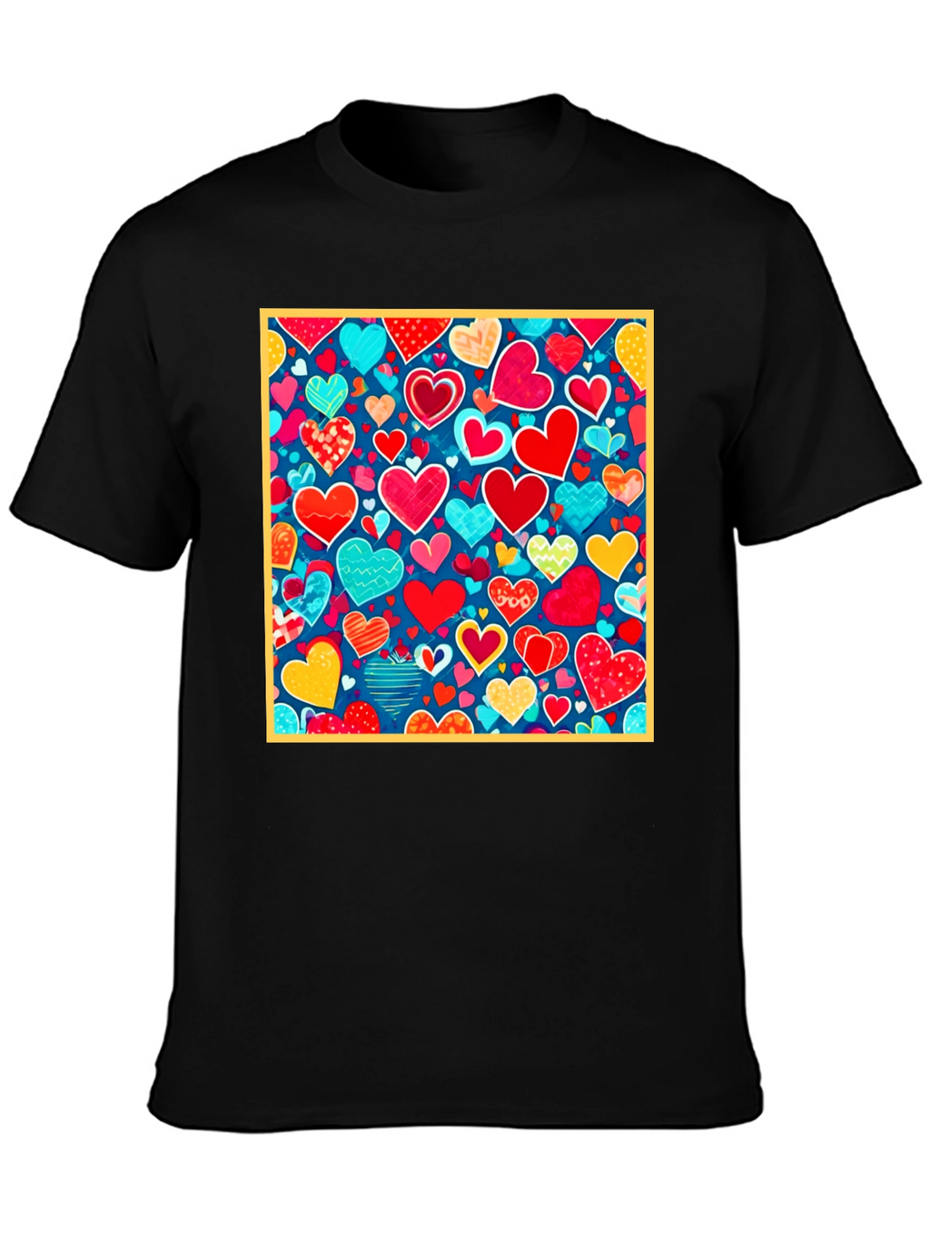 Heart Pattern Black T-Shirt - Valentines Day Style