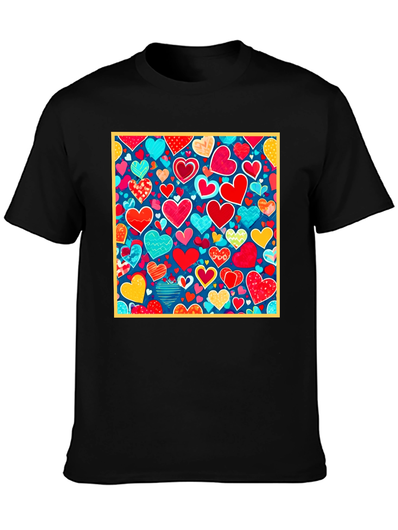 Heart Pattern Black T-Shirt - Valentines Day Style
