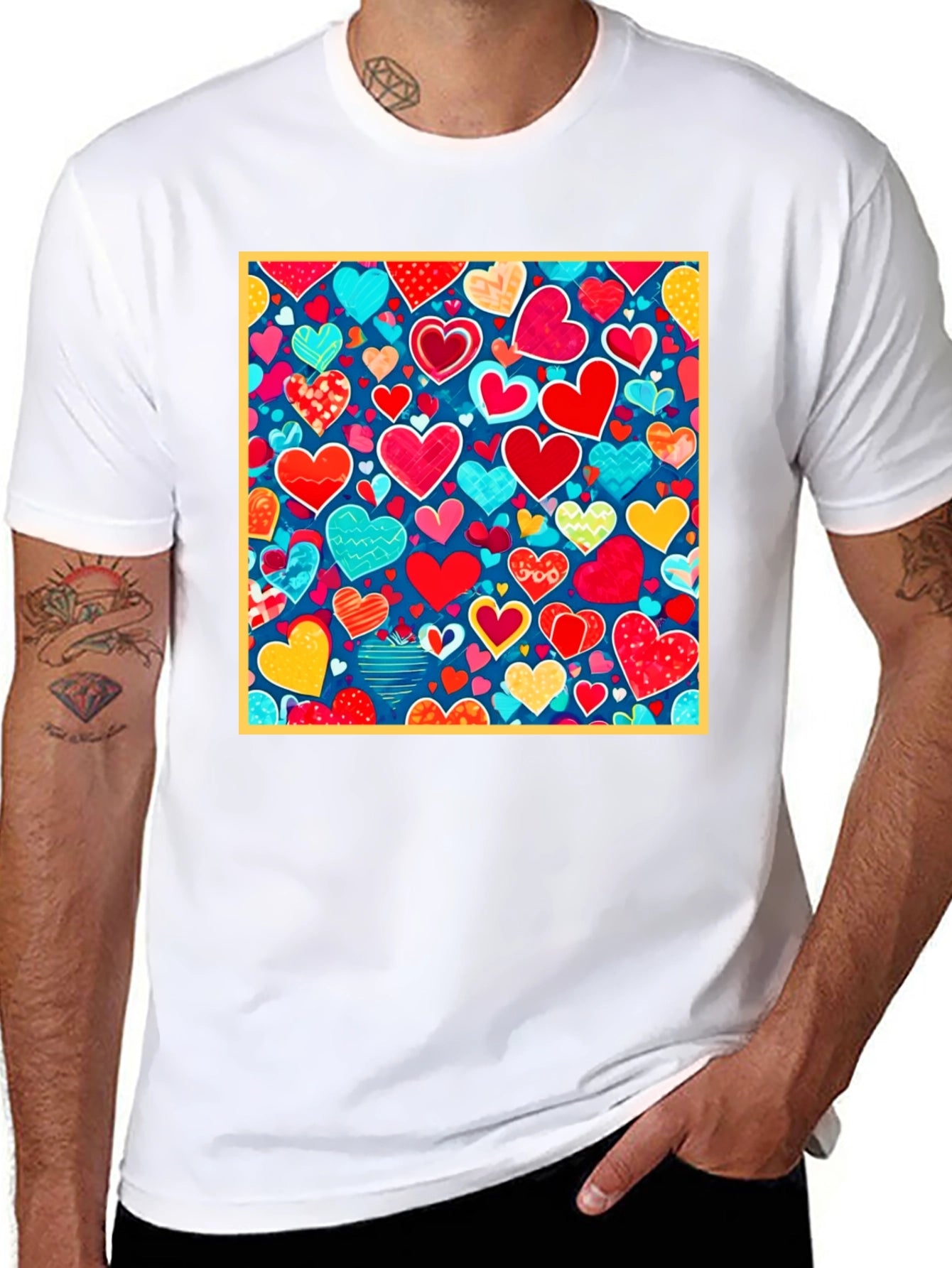 Heart Pattern Black T-Shirt - Valentines Day Style