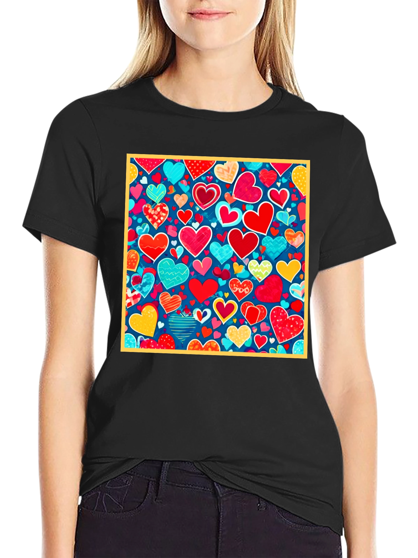 Heart Pattern Black T-Shirt - Valentines Day Style