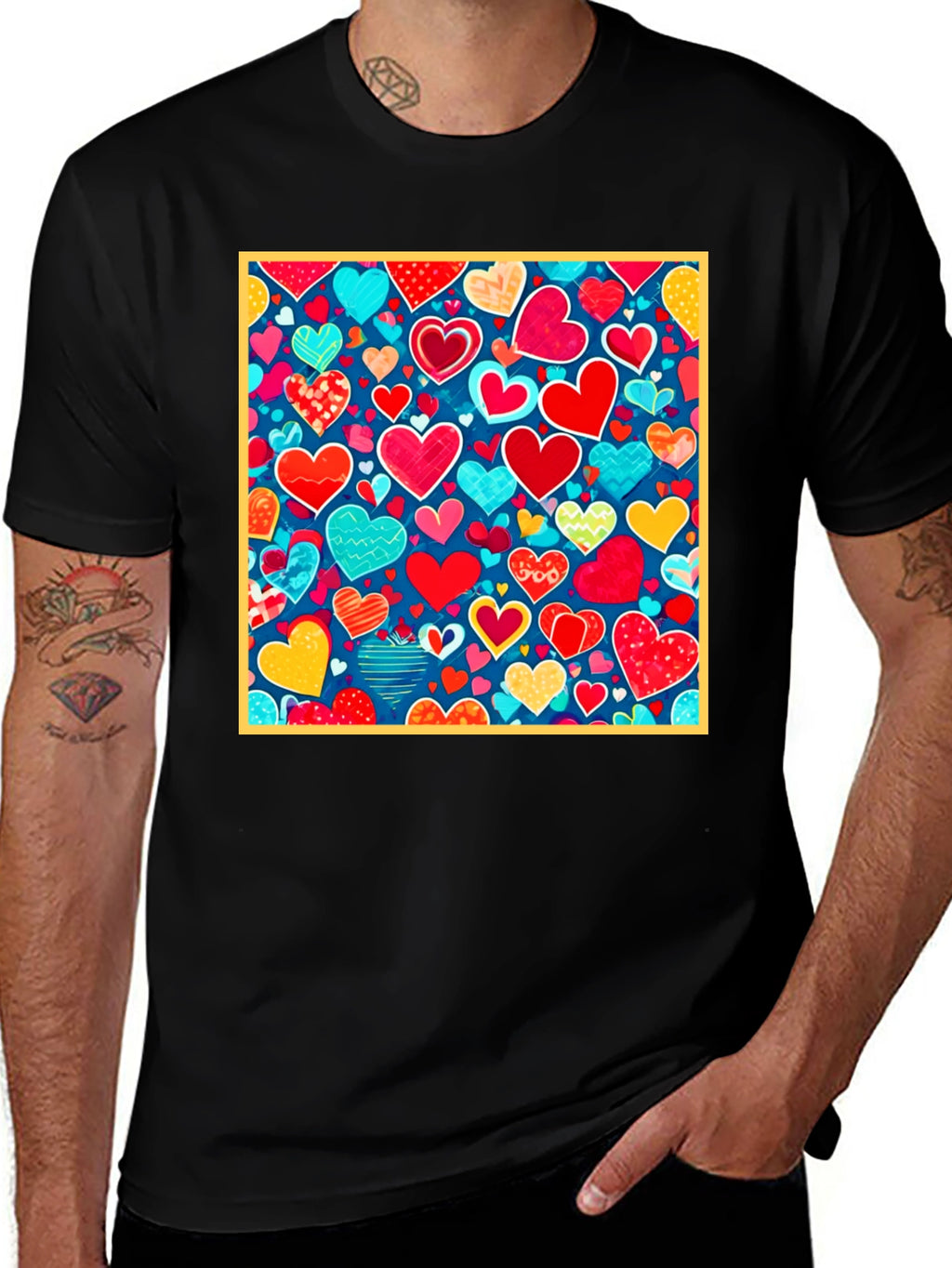 Heart Pattern Black T-Shirt - Valentines Day Style