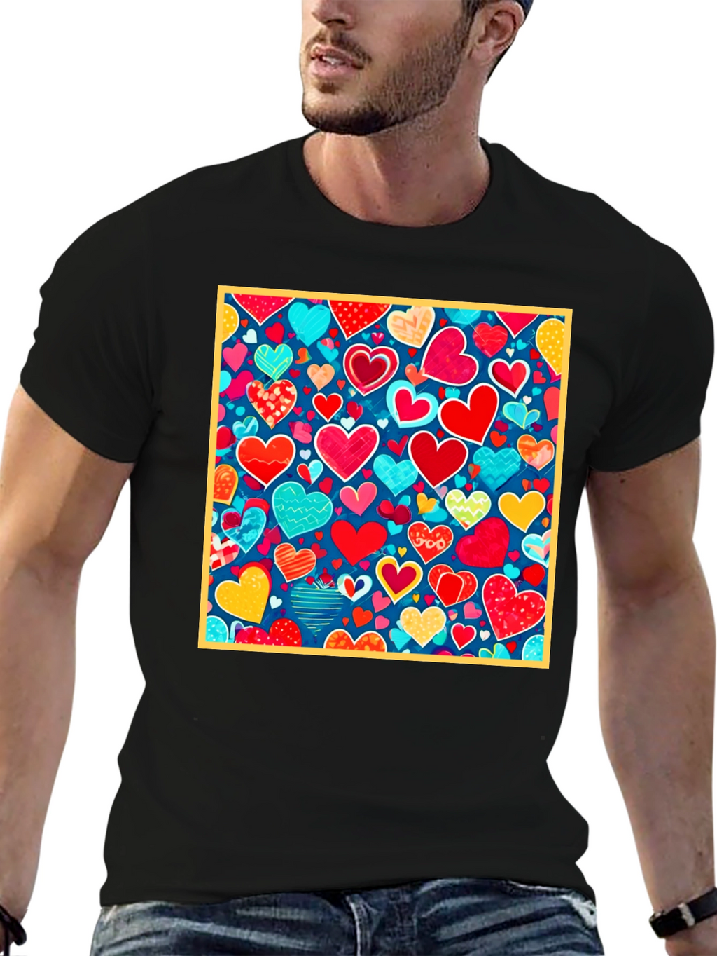 Heart Pattern Black T-Shirt - Valentines Day Style