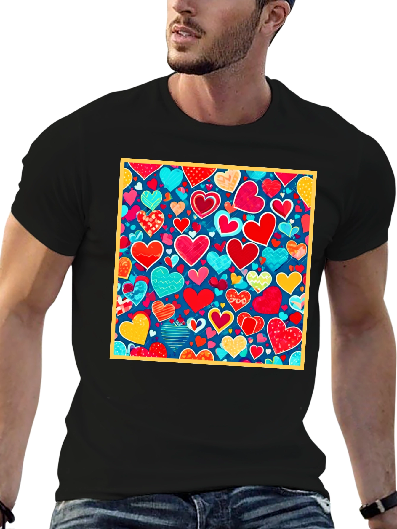 Heart Pattern Black T-Shirt - Valentines Day Style
