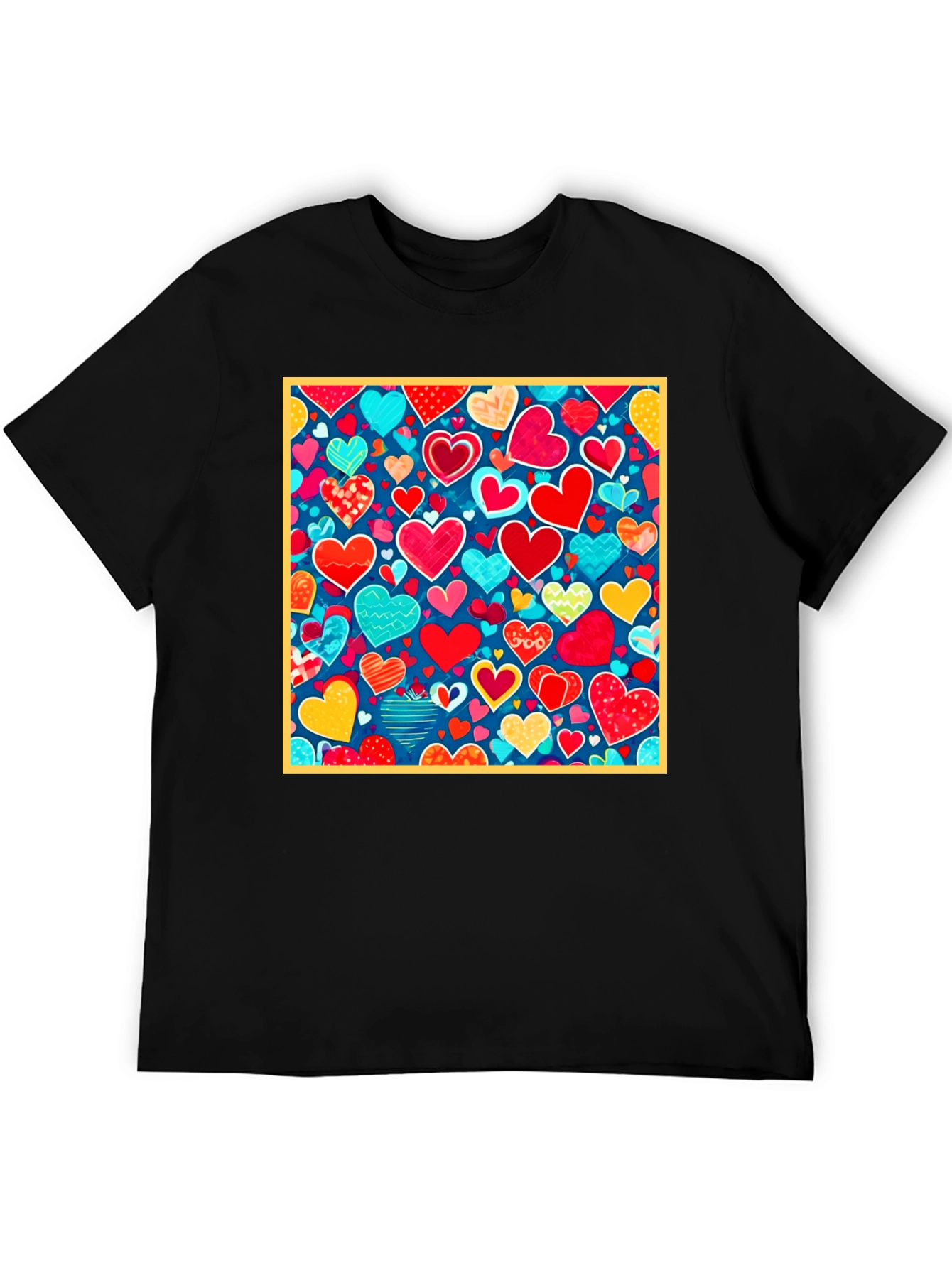 Heart Pattern Black T-Shirt - Valentines Day Style