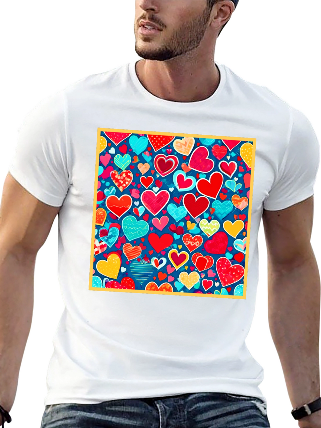 Heart Pattern Black T-Shirt - Valentines Day Style