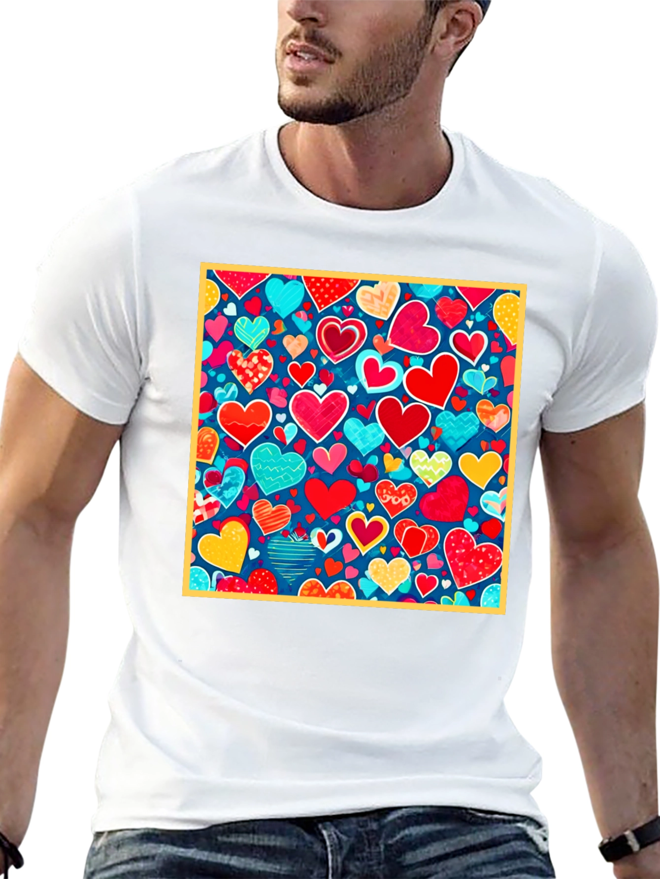 Heart Pattern Black T-Shirt - Valentines Day Style