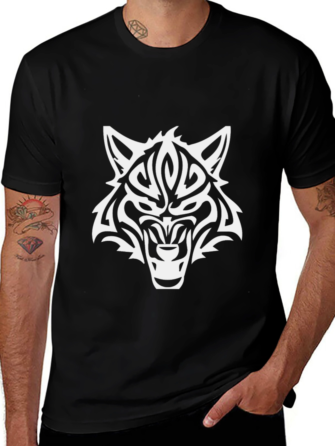 Mens Wolf Graphic Tee - Tribal Style