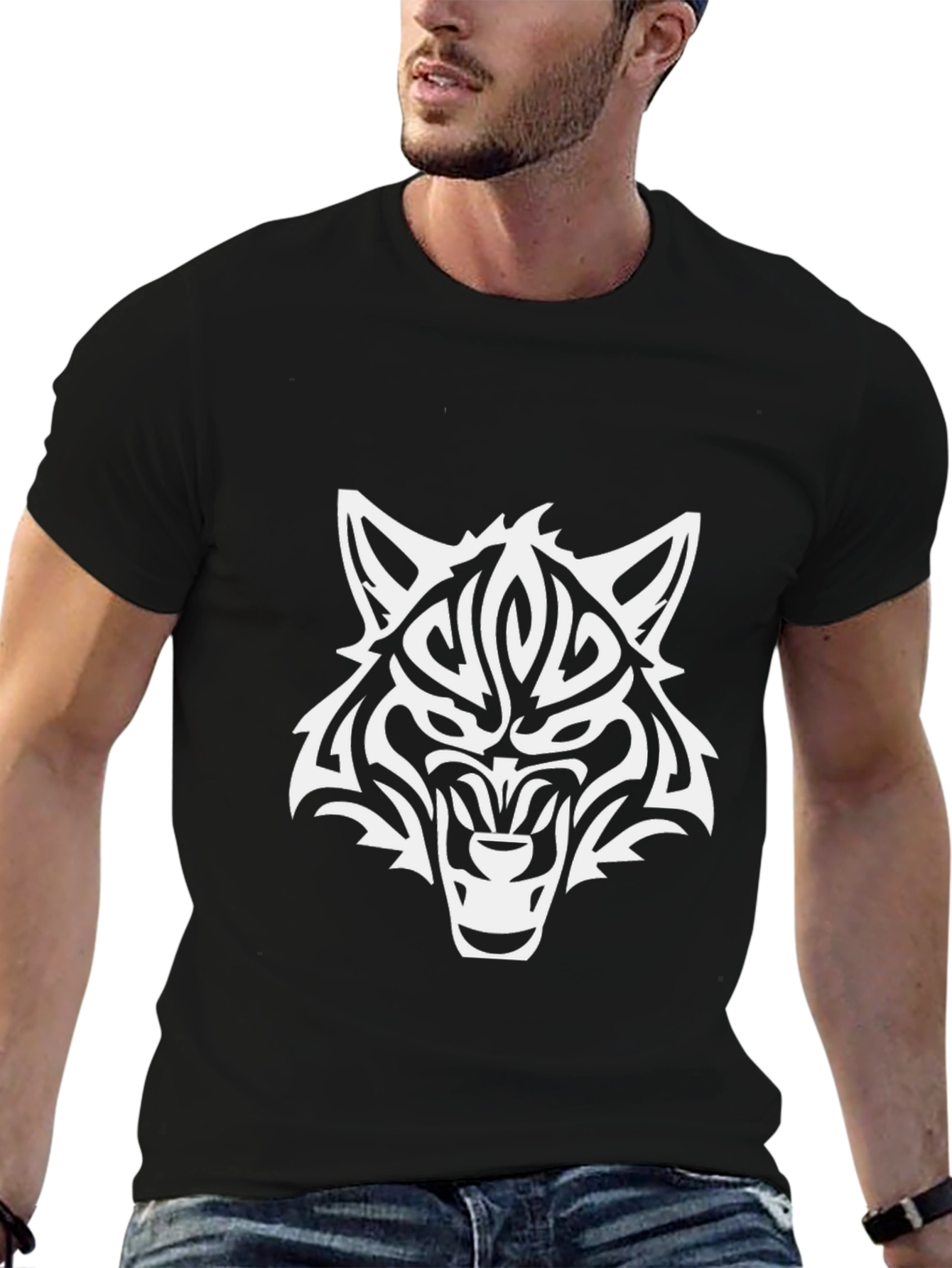 Mens Wolf Graphic Tee - Tribal Style
