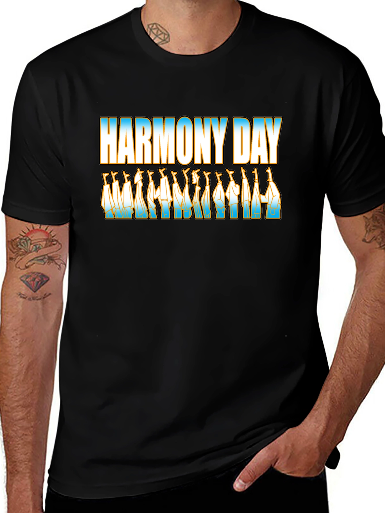 Harmony Day Black T-Shirt with Cultural Design