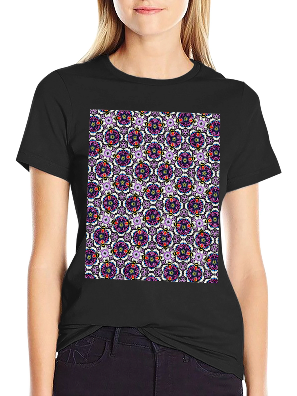 Floral Pattern T-Shirt - Mens Cotton Tee