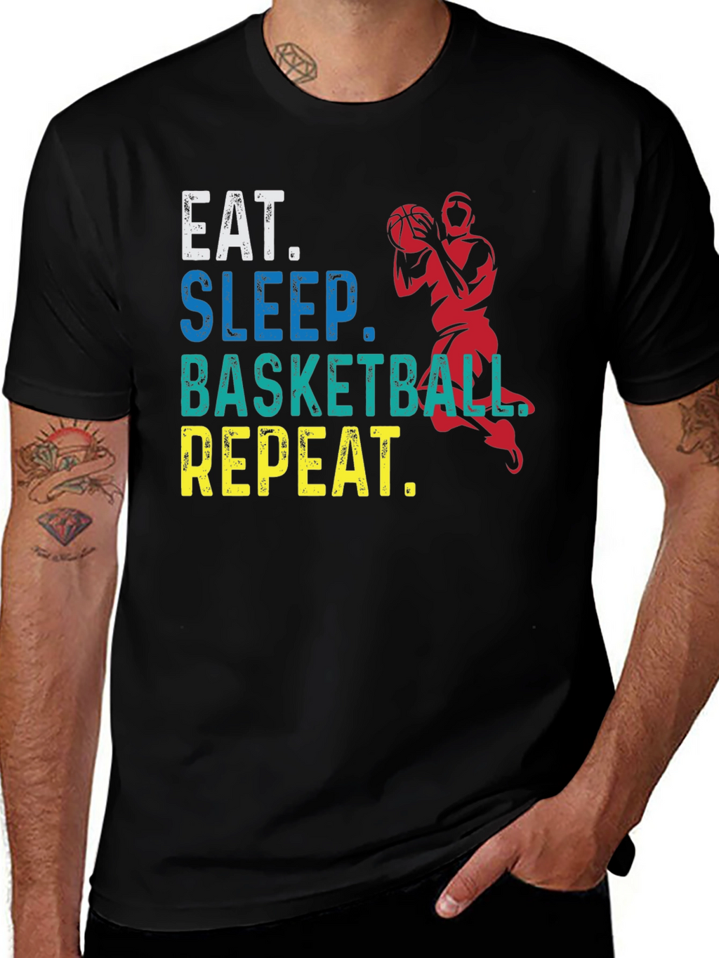 Eat Sleep Basketball Repeat Black Graphic Tee
