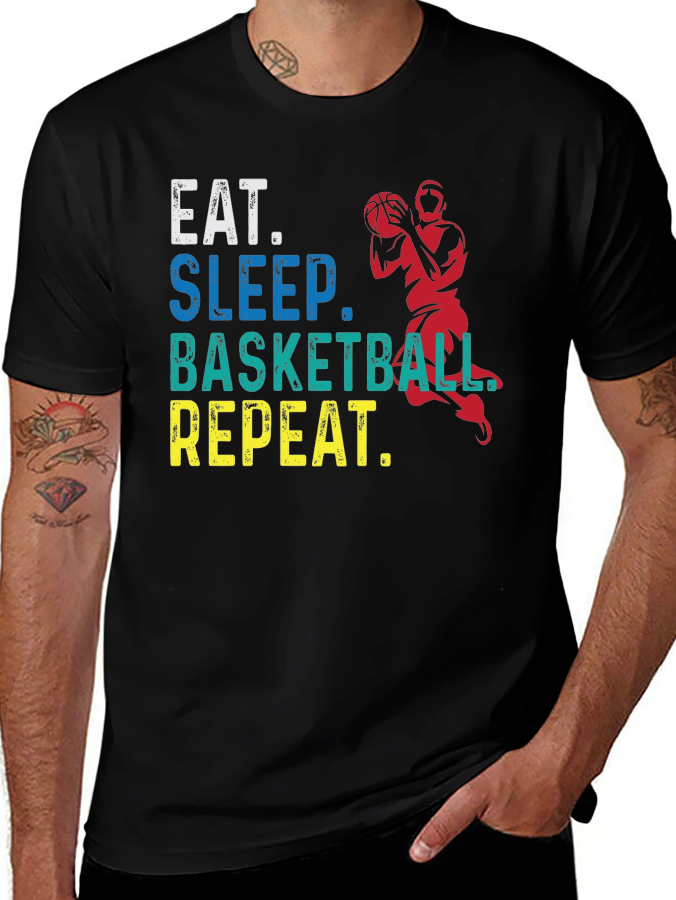 Eat Sleep Basketball Repeat Black Graphic Tee