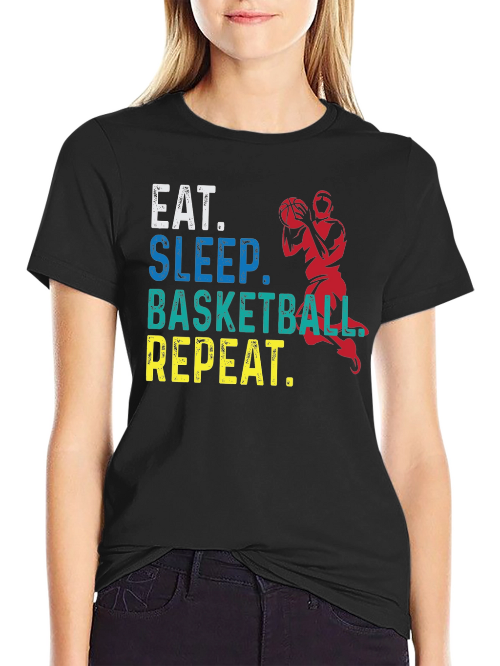Eat Sleep Basketball Repeat Black Graphic Tee