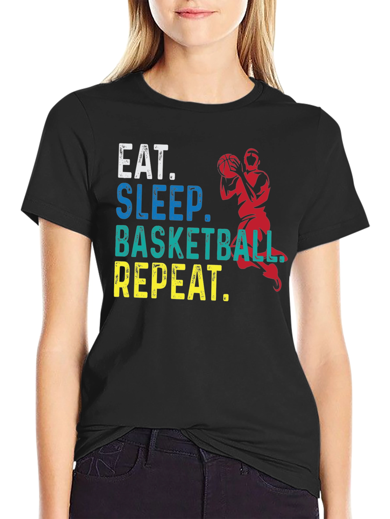 Eat Sleep Basketball Repeat Black Graphic Tee