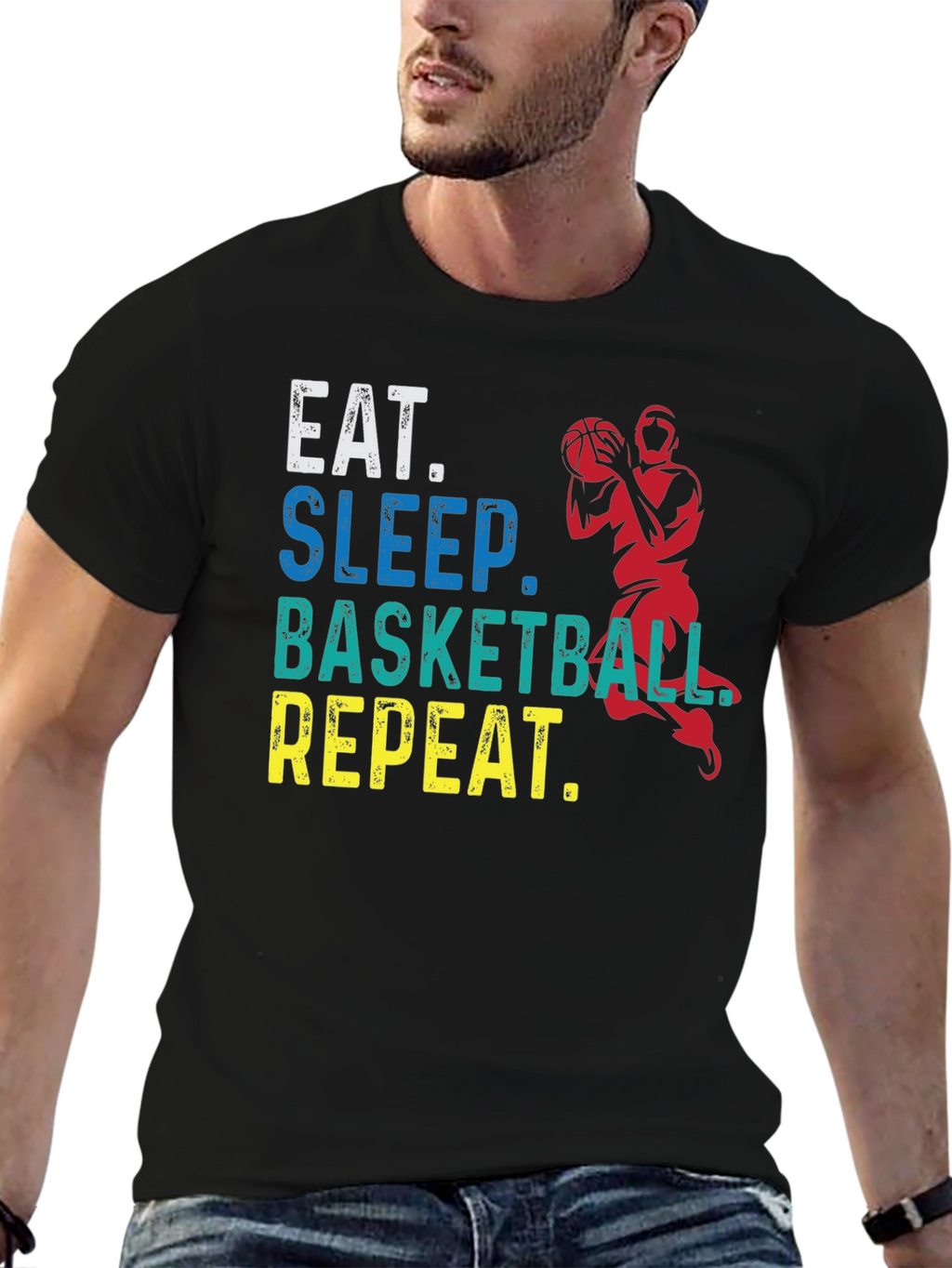 Eat Sleep Basketball Repeat Black Graphic Tee