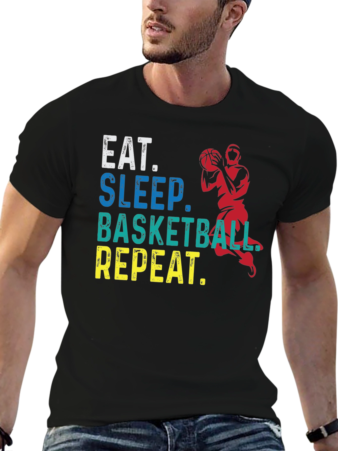 Eat Sleep Basketball Repeat Black Graphic Tee