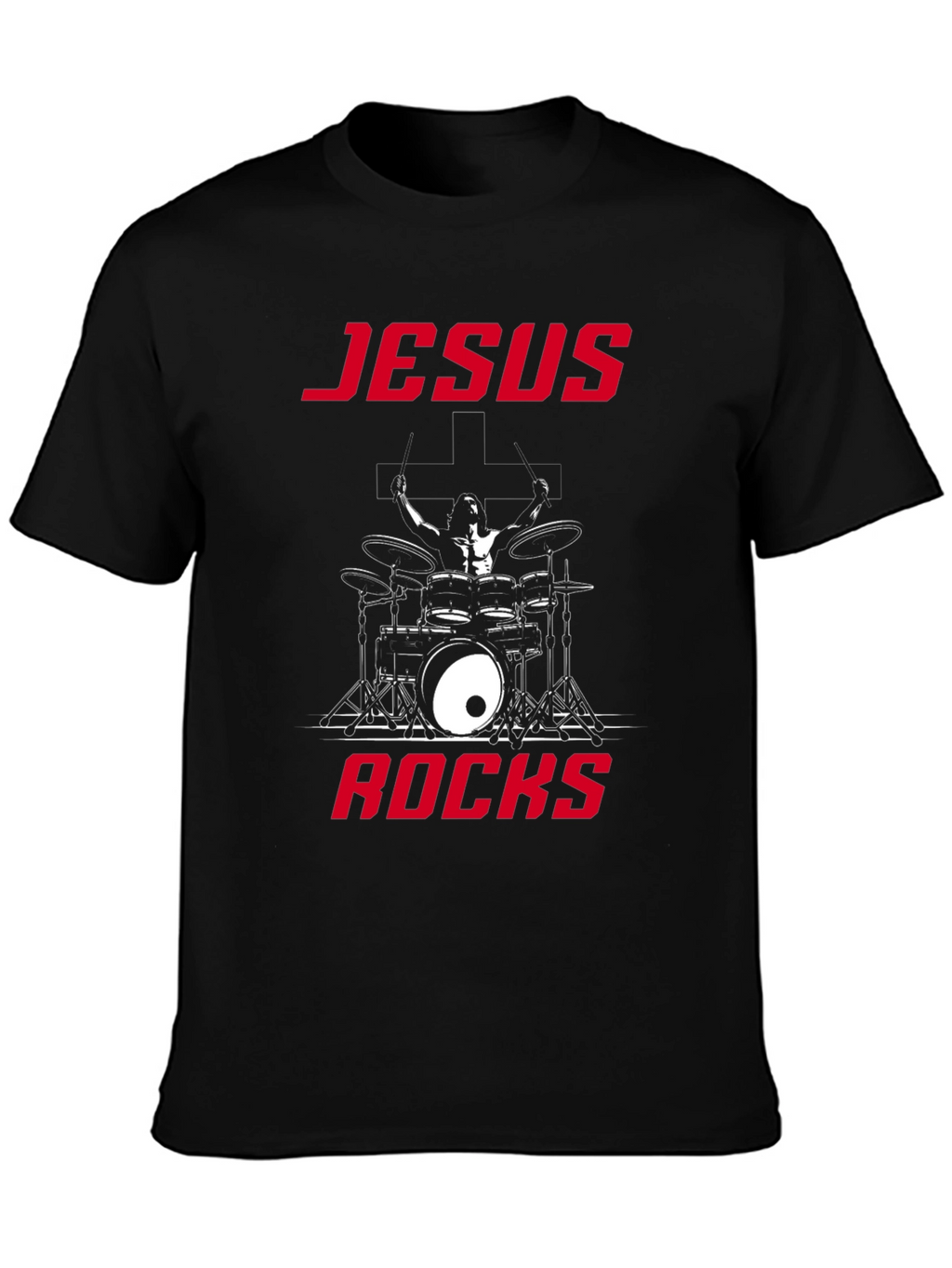 Jesus Rocks Drummer Graphic T-Shirt