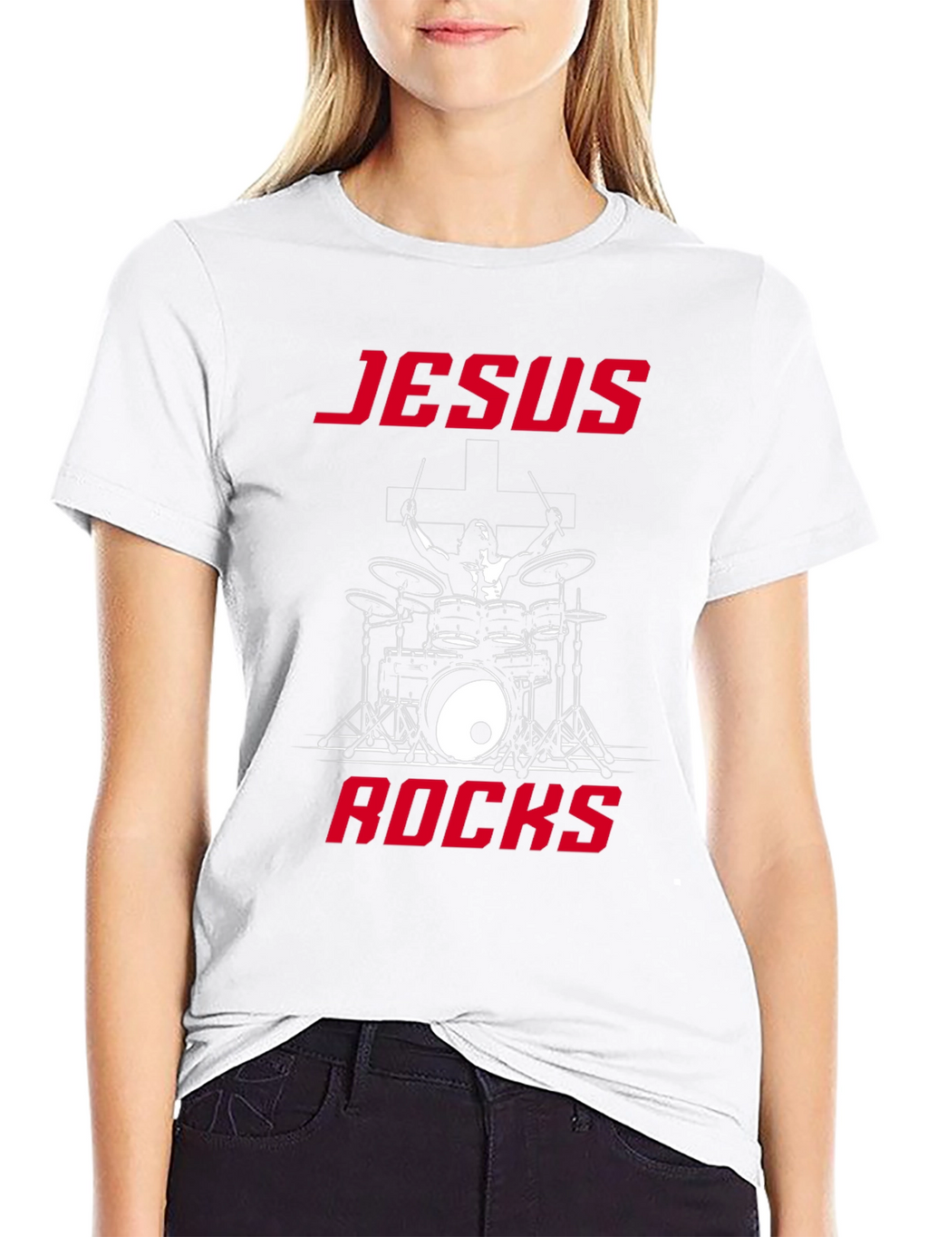 Jesus Rocks Drummer Graphic T-Shirt