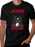 Jesus Rocks Drummer Graphic T-Shirt
