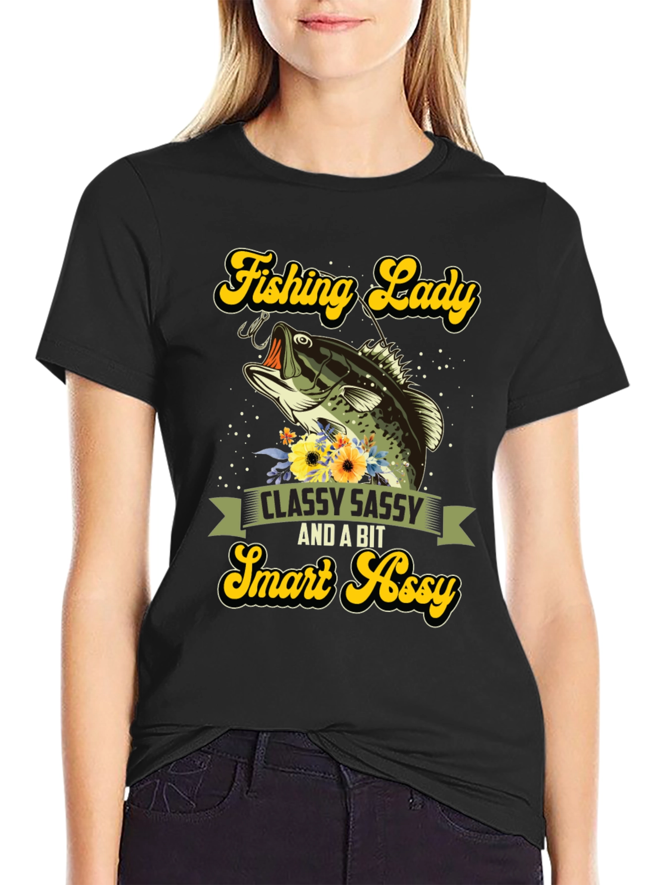 Fishing Lady Graphic Tee - Classy Sassy Smart Assy Black T-Shirt