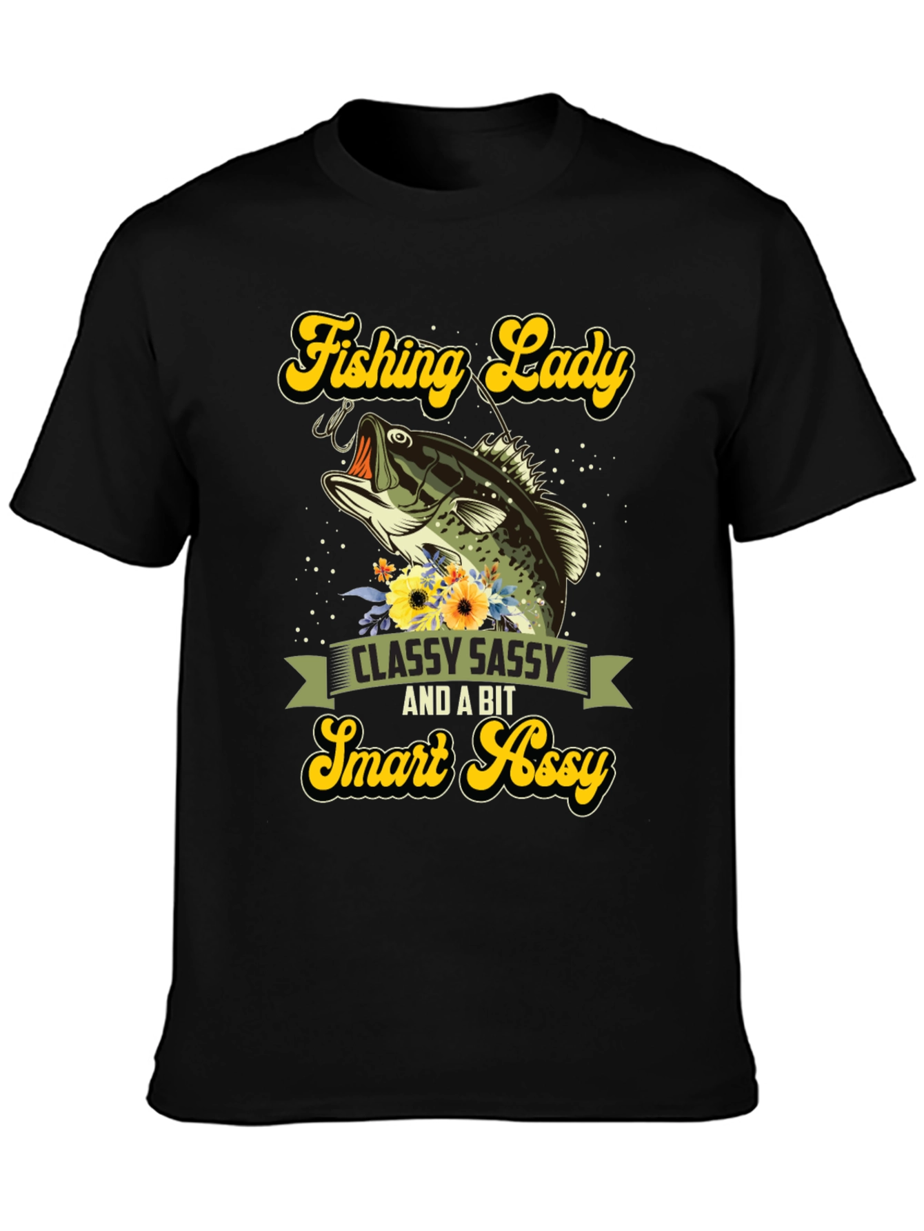 Fishing Lady Graphic Tee - Classy Sassy Smart Assy Black T-Shirt