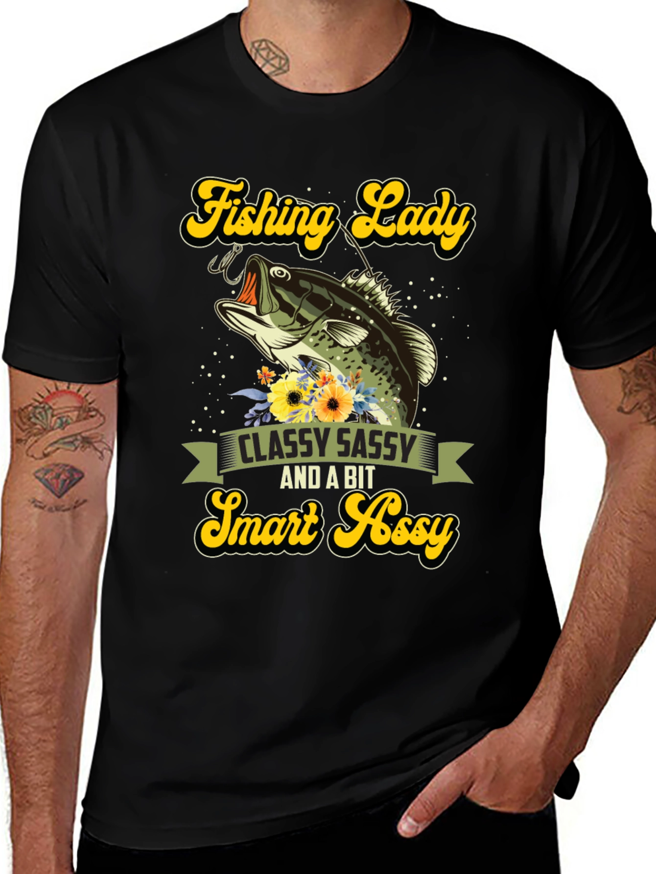 Fishing Lady Graphic Tee - Classy Sassy Smart Assy Black T-Shirt