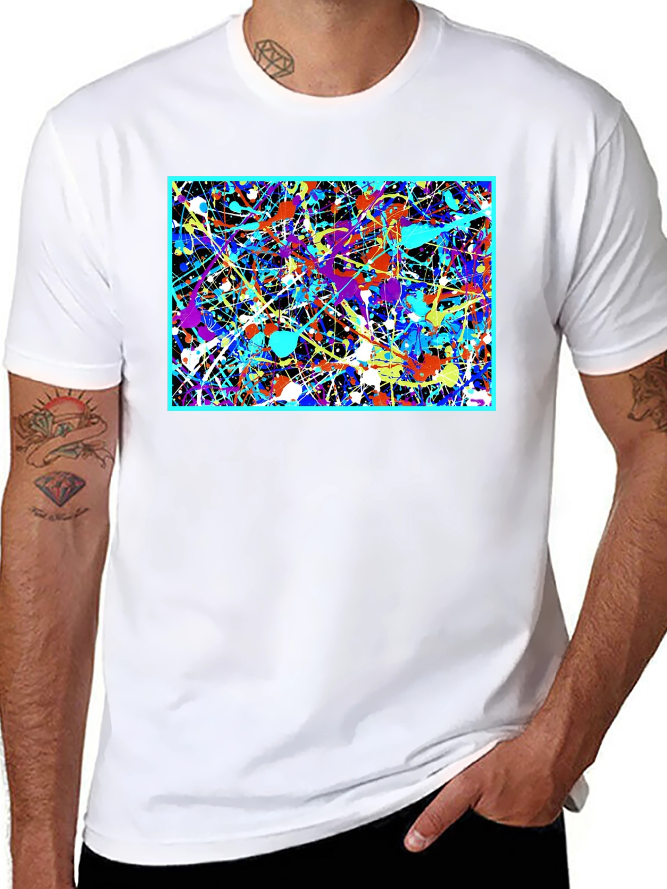 Abstract Art Splatter Print Black T-Shirt