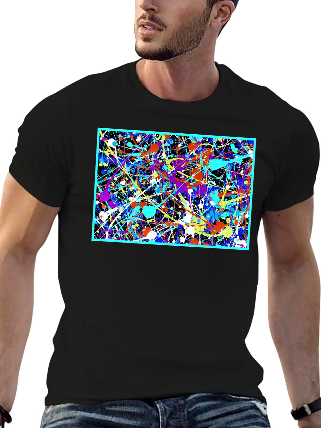Abstract Art Splatter Print Black T-Shirt