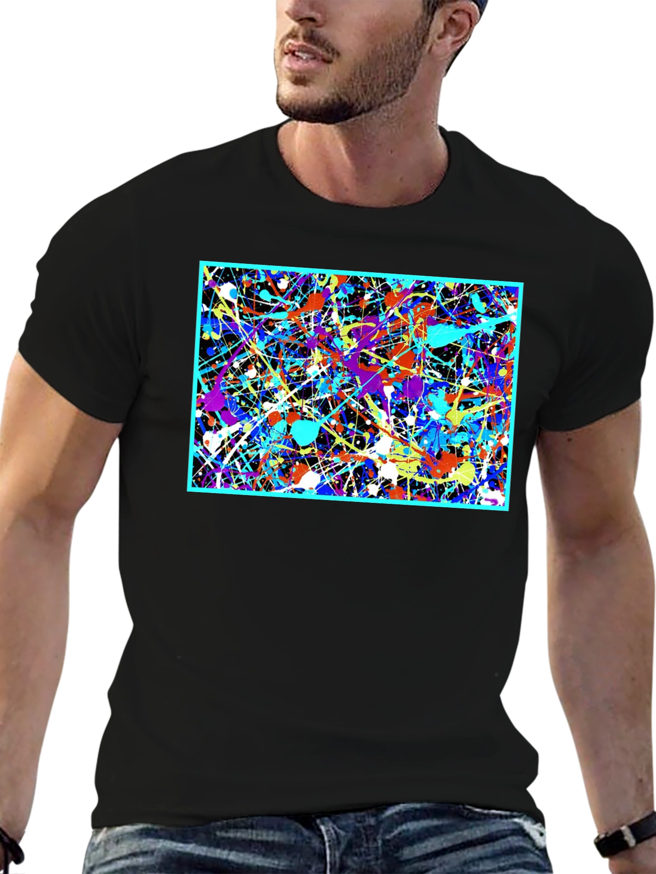 Abstract Art Splatter Print Black T-Shirt