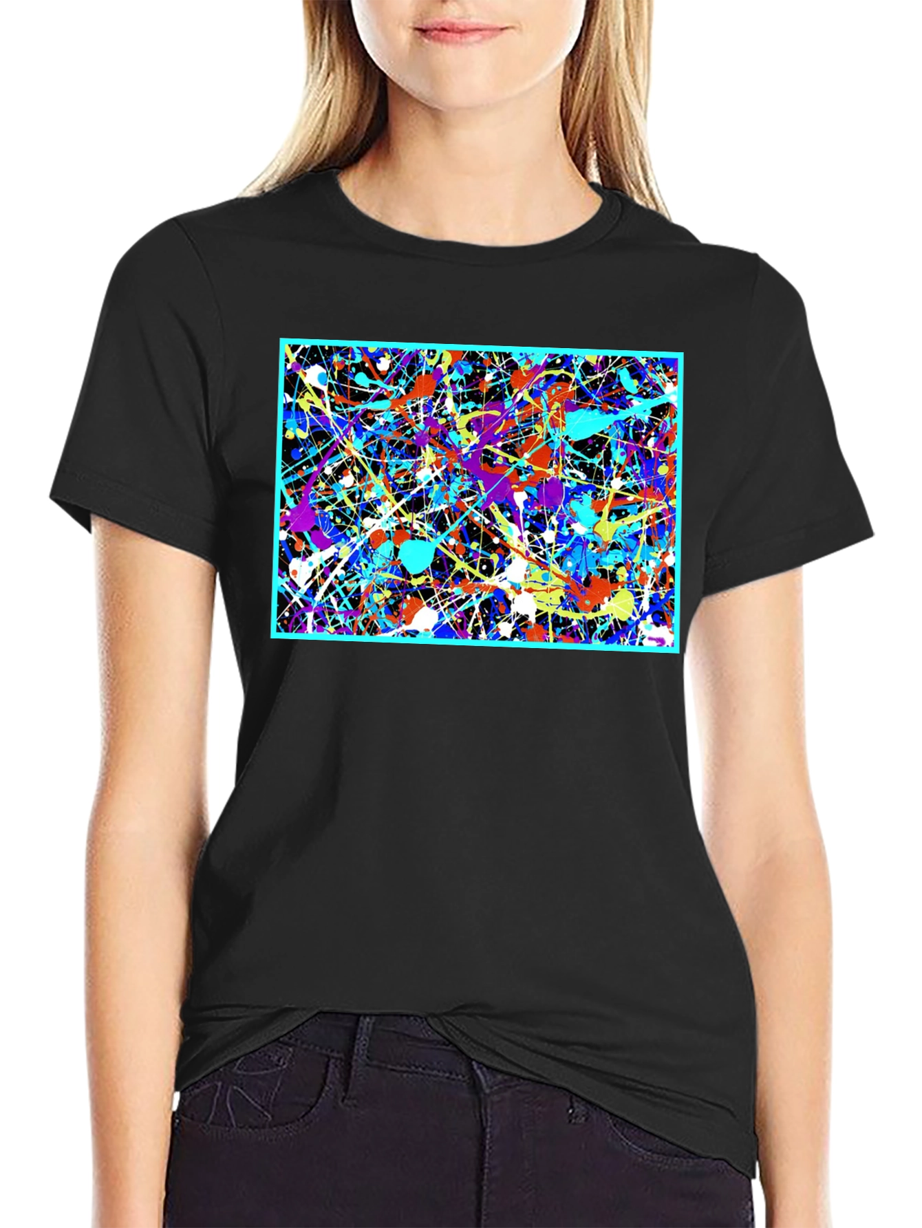 Abstract Art Splatter Print Black T-Shirt