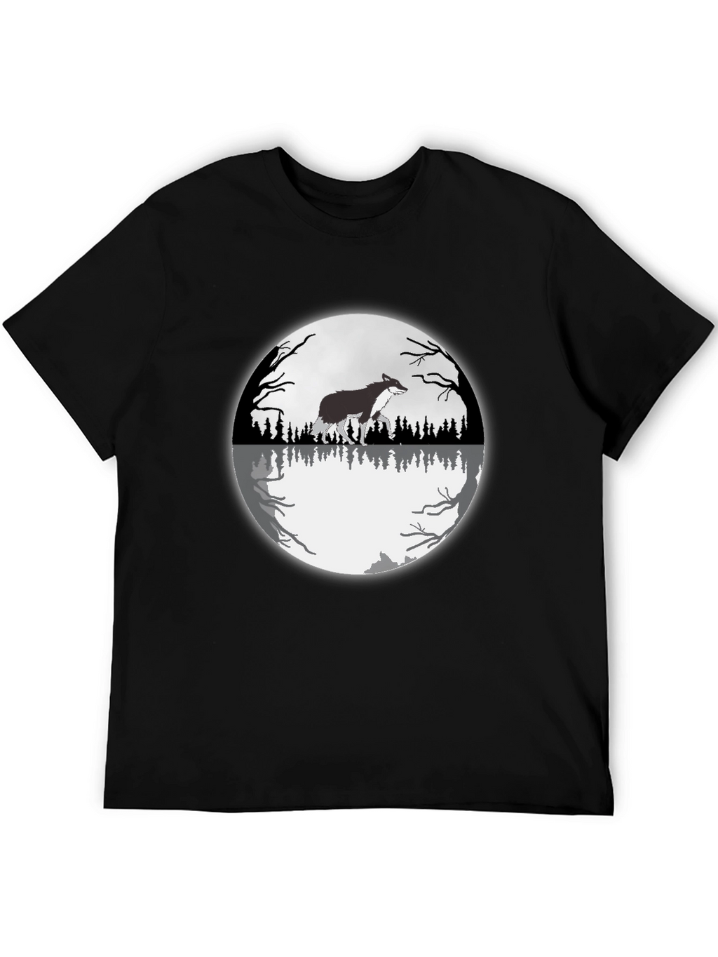 Wolf Moon Reflection Graphic Tee - Black