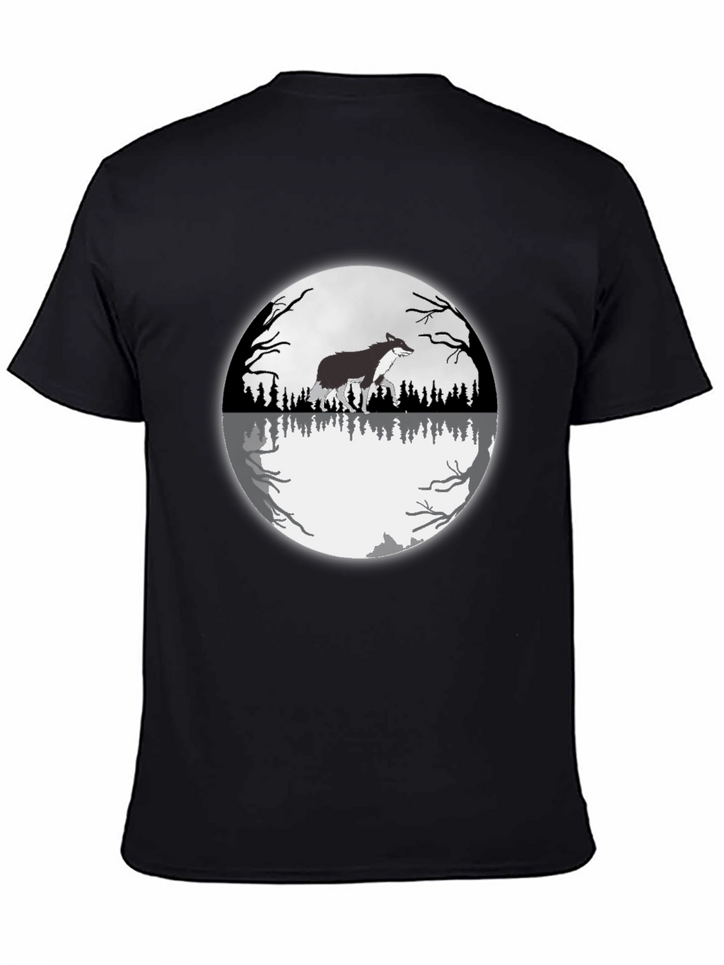 Wolf Moon Reflection Graphic Tee - Black