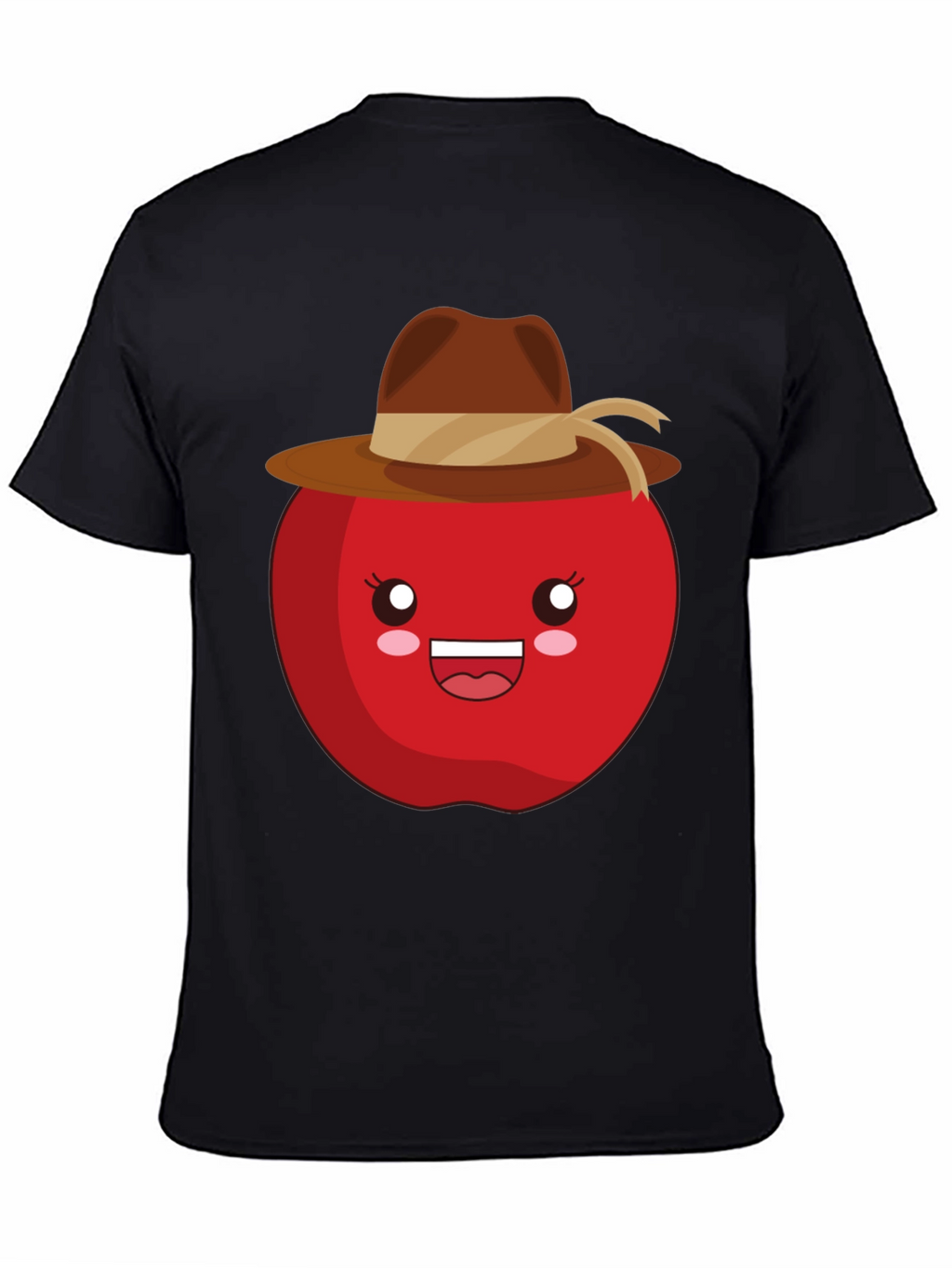 Kawaii Apple with Cowboy Hat Black T-Shirt
