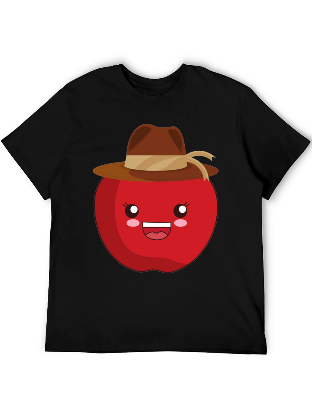 Kawaii Apple with Cowboy Hat Black T-Shirt