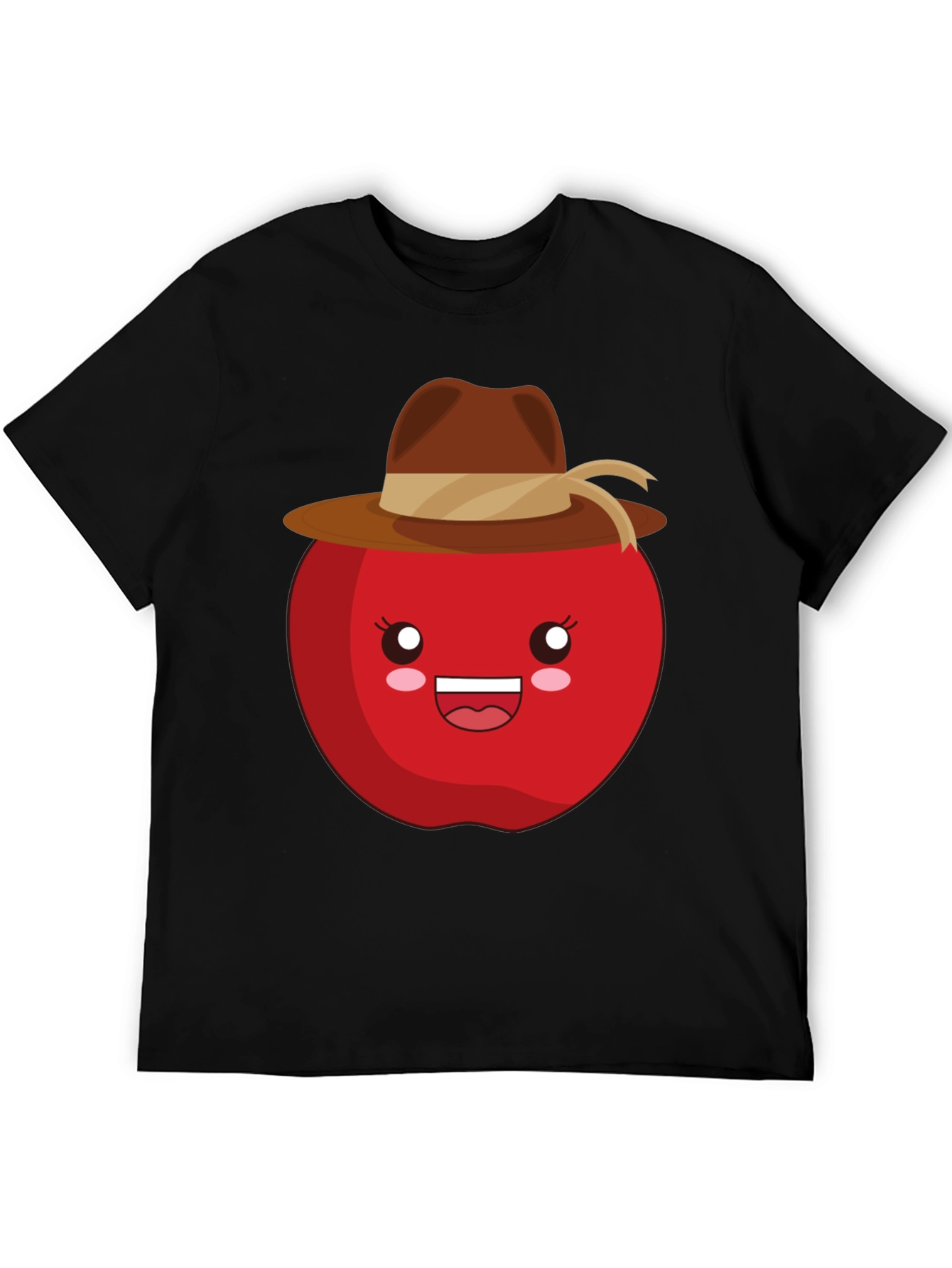 Kawaii Apple with Cowboy Hat Black T-Shirt