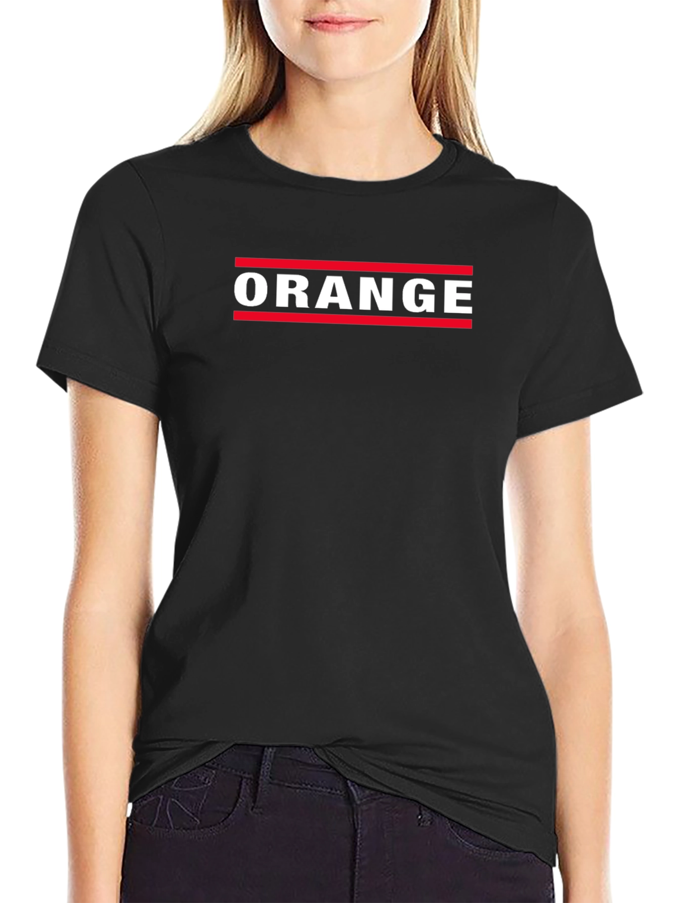 Mens Black Graphic Tee - ORANGE Design